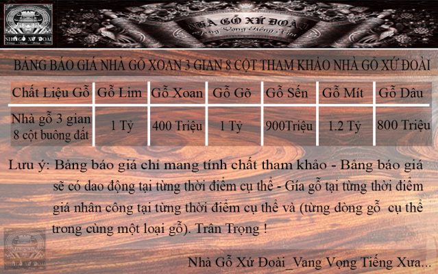 báo giá nhà gỗ 3 gian 8 cột