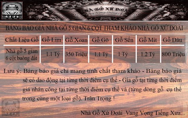 báo giá nhà gỗ 5 gian 6 cột