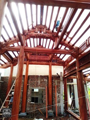 nhà gỗ xoan 3 gian hoành sến